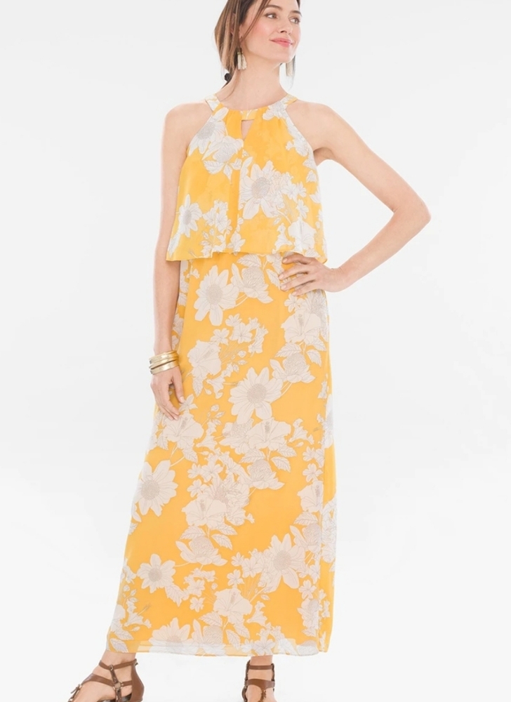 Nwt Chicos yellow floral Overlay Maxi ax 4 Chico size 0